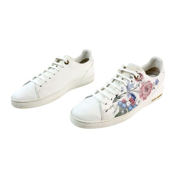 LOUIS VUITTON Frontrow Floral Sneakers Size 39 US 8.5 Lace Up Logo Low Top White - Picture 13 of 13